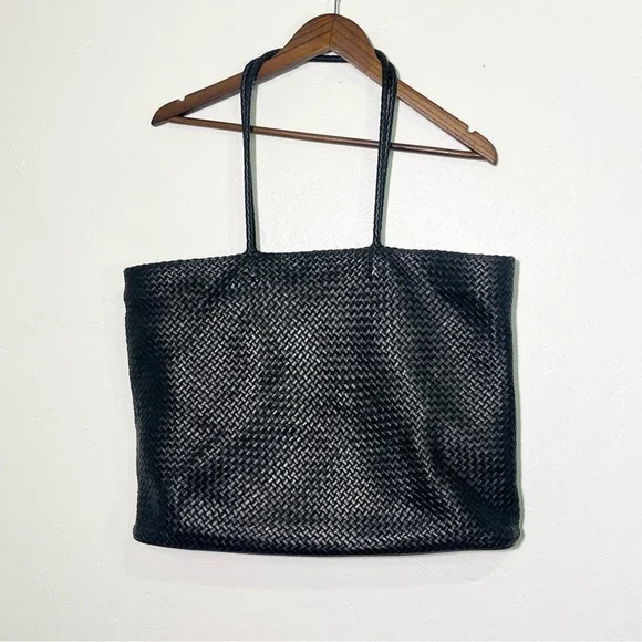 Quince Black Italian Leather Handwoven Tote Bag - Picture 3 of 14